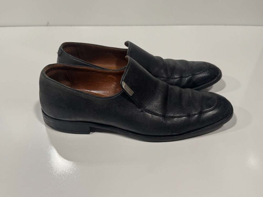 Bally Men's Black Leather Slip-On Dress Loafers with Logo Hardware 8.5